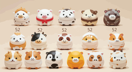 Obraz premium Collection of various cute animal figurines on a beige surface with numbers.