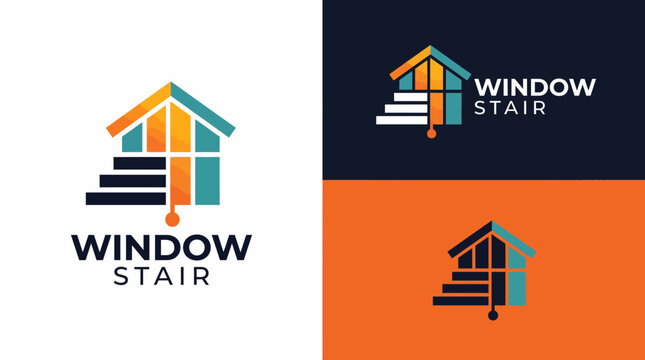 This logo showcases a modern home with a stylized staircase, combining industry relevance with contemporary design, ideal for real estate, renovation, or home improvement services.