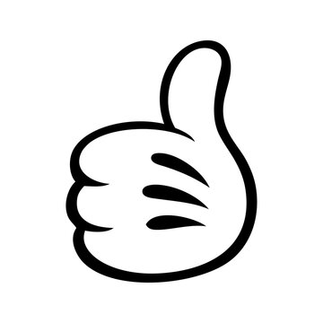 Logo con dibujos animados con l&iacute;neas de guantes estilo retro haciendo el gesto ok con el dedo pulgar hacia arriba, con el dorso a la vista 