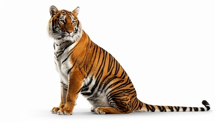 Fototapeta premium Majestic Tiger Seated Pose Looking Forward Studio Cutout