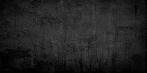Fototapeta premium A dark vintage grunge background features a rough aged concrete wall texture with a dirty black surface design for a blank antique backdrop pattern