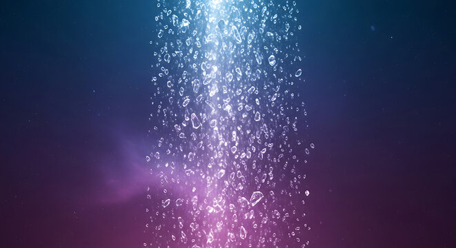 Dynamic stream of effervescent bubbles rising through a mystical liquid with vibrant light effects, creating a captivating and abstract underwater scene