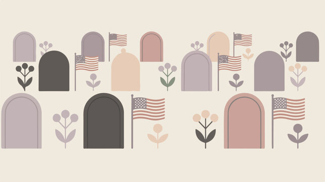 Graves with American flags illustration
