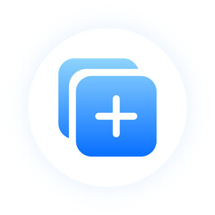 Fototapeta premium Neon blue duplicate icon with plus symbol for file cloning features