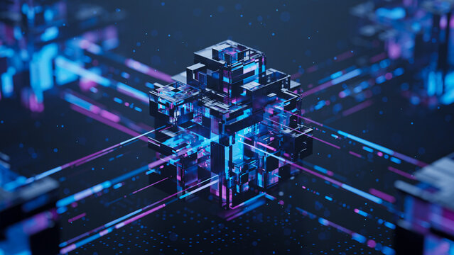 Big data technology data science analysis artificial intelligence generative ai deep learning machine learning algorithm neural flow network analytics innovation abstract futuristic. 3d rendering.