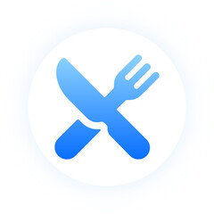 Obraz premium Creative blue restaurant fork and knife icon with neon glow for food apps