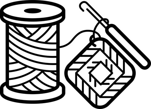 Crochet Spool and Hook Line Icon