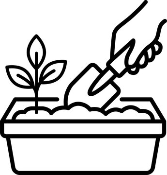 Planter and Gardening Trowel Line Icon