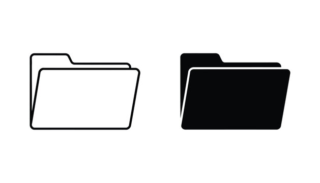Set of two digital folder icons in outline and solid styles for data management and computer file systems