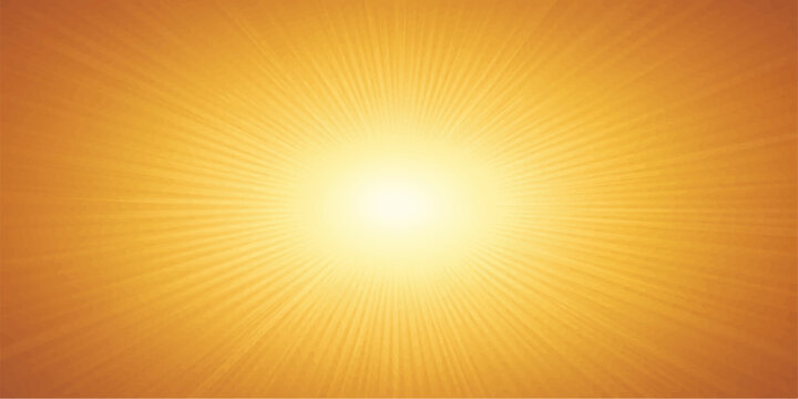 Bright summer sunburst vector illustration featuring orange and yellow sun rays in an abstract sunrise design that creates a warm sunshine beam explosion across the bright sunny sky