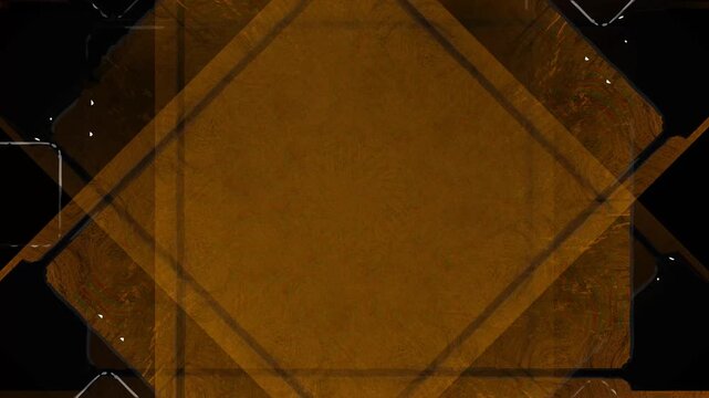 Abstract geometric pattern with overlapping brown and gold diamond shapes on a dark background, featuring a textured, grunge aesthetic.