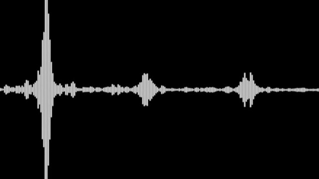 Clean digital waveform animation with white sound frequency lines and smooth oscillation pattern on solid black background seamless looping audio visualizer ultra sharp 4K