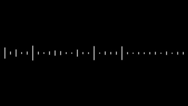 Digital audio spectrum animation with white waveform lines and rhythmic equalizer motion on deep black background seamless loop modern music visualizer ultra HD 4K