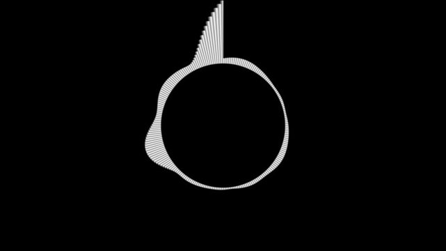 Smooth audio spectrum visualization with white waveform lines and rhythmic frequency transitions on deep black background seamless loop futuristic sound animation ultra HD 4K