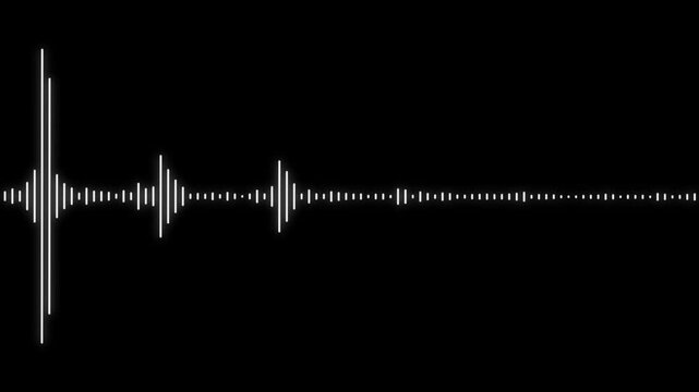 White audio waveform animation with smooth frequency oscillation and digital equalizer lines on deep black background seamless loop abstract music visualizer ultra HD 4K