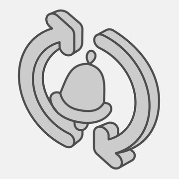 Notice sync isometric icon, sync concept. Vector graphics. Two arrows for refreshing, resuming and notification bell sign with outline style for mobile or web design.