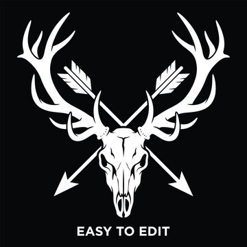 Deer skull antler hunting emblem vector design .