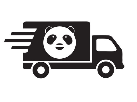 Panda delivery truck icon fast and cute logistics service