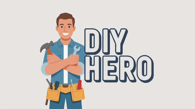 DIY hero handyman with tools and text