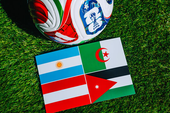 FIFA World Cup 2026 Group J: Official Match Ball with Flags of Argentina, Algeria, Austria and Jordan