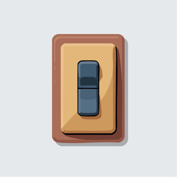 Isolated modern light switch illustration with brown plate and beige