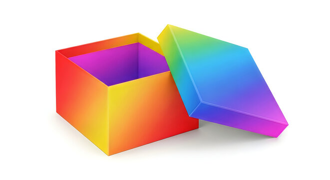 A rainbow colored box with its lid open