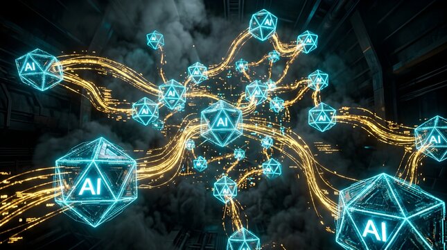 Intricate digital network conceptualizing a powerful artificial intelligence engine's profound computational capabilities and dynamic data flow