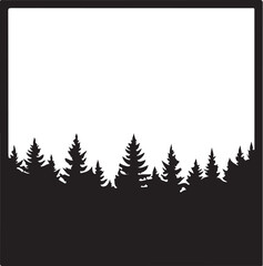 Fototapeta premium Pine tree forest silhouette, black landscape frame, nature border, evergreen trees