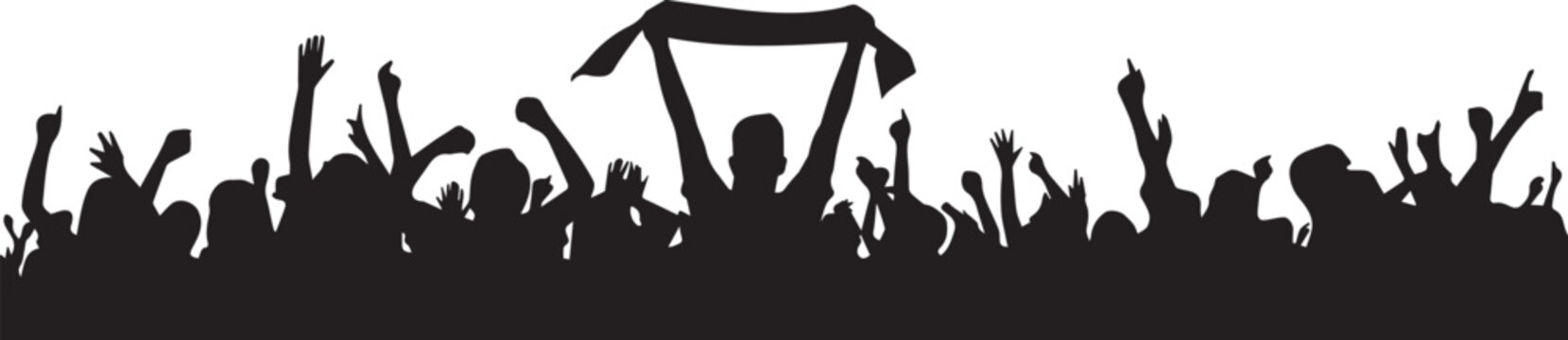 Crowd of people silhouette cheering group with scarf football fans celebration