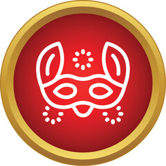 Fototapeta premium White outline masquerade mask icon in a red and gold circle