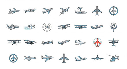 Collection of various airplane and aircraft illustrations. © Uid