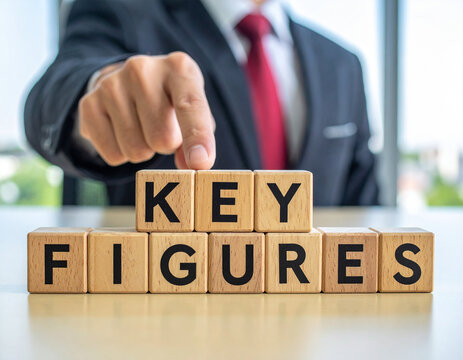 Key Figures - Geschäftsmann zeigt auf den Text "Key Figures"
