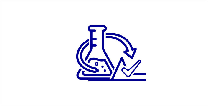 Laboratory chemistry experiment outline icons set. science research, chemical analysis, lab flask, reaction process, quality check, validation system, innovation concept