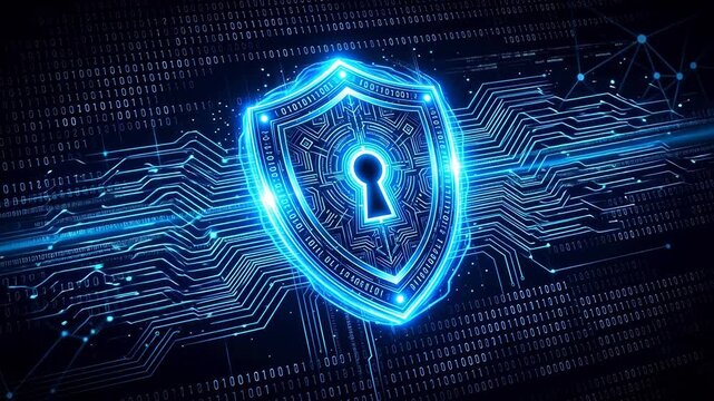 Digital shield with binary code ideal for tech startups and software promos