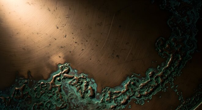 Textured Corroded Copper Surface With Patina