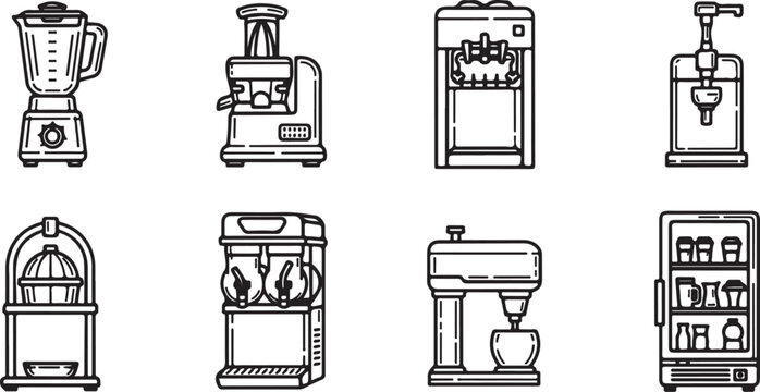 Collection of old fashioned kitchen and household appliances vector icons Vector