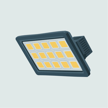 Modern led floodlight with yellow lights isolated on white background