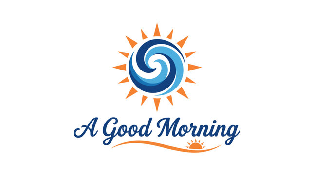 This captivating logo features a bright sun radiating warmth, with a swirling ocean wave at its core, symbolizing positivity and a fresh start to the day.