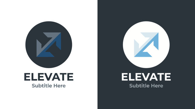 This image presents an 'Elevate' logo that symbolizes growth and progress with its upward-moving arrows and sophisticated color scheme for a modern look.