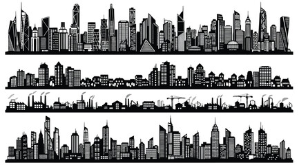 Set of city skylines silhouettes, urban landscape collection © S.Siam