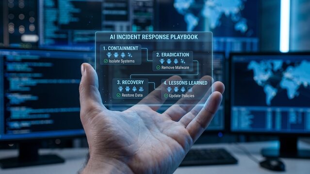 Futuristic Cybersecurity Expert Leveraging Artificial Intelligence for Swift Incident Response and Data Protection in a High-Tech Server Environment