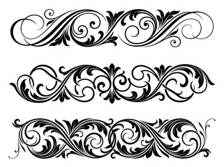 Fototapeta premium Elegant Baroque Ornamental Borders and Filigree Flourish Dividers Set. Classic Vintage Scroll Elements for Invitation, Certificate, and Branding Design.