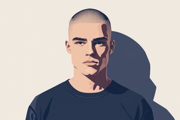 Fototapeta premium Digital illustration of a man with short hair, neutral expression, and shadow cast on background