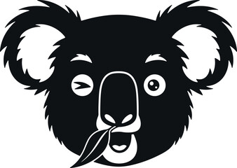 Playful koala face with winking eye and leaf in mouth illustration. © Sadhin