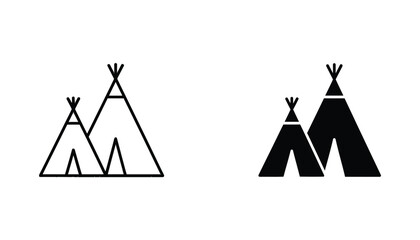 Native American tipi dwellings icon set featuring traditional tents in outline and solid black styles for historical travel and cultural tourism concepts isolated on white background © Lumina