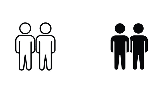 Two standing human figures icon set representing social connection and partnership in outline and solid black styles for corporate and community concepts isolated on white background