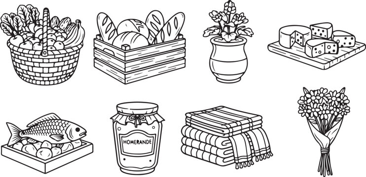 Hand drawn fruit and vegetable basket seamless pattern vector Vector