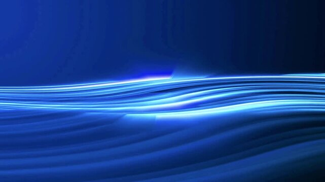 Blue energy stream of glowing light trails flowing in a rhythmic motion on a dark background.