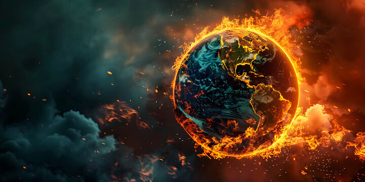 dramatic apocalyptic earth engulfed in flames and smoke