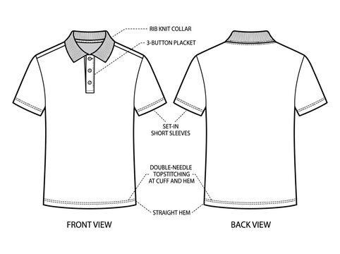 Men's Polo Shirt Technical Flat Sketch Vector - Front and Back View Tech Pack Template